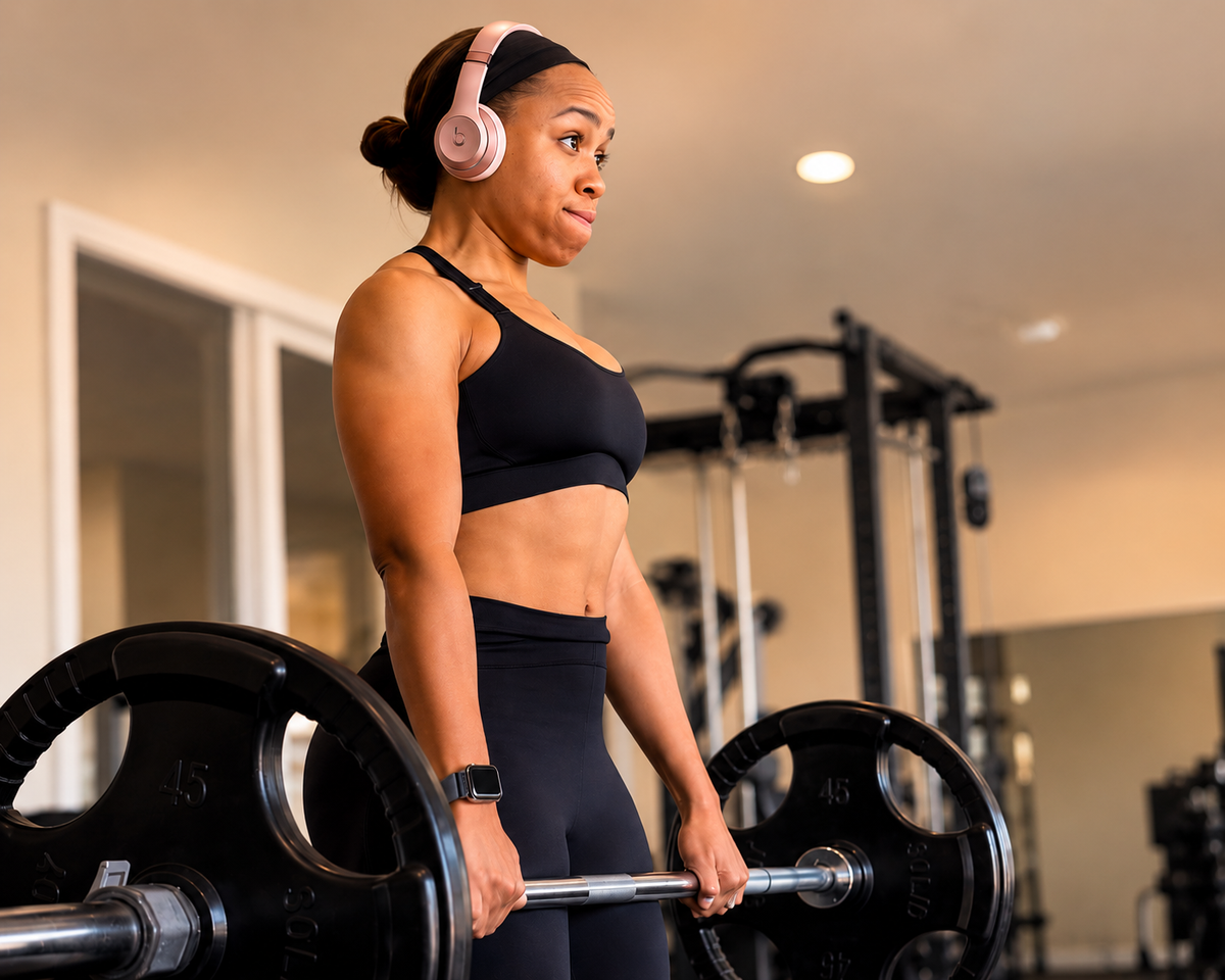 Coach Jenn performing barbell deadlifts.